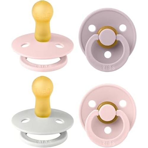 BIBS Colour Soother 4-Pack | BPA Free Dummy Pacifier | Round Nipple | Natural Rubber Latex | Made in Denmark | Size 6-18 Months | Haze Mix