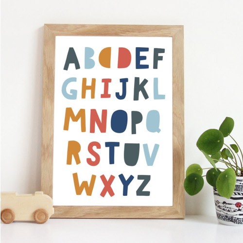 Alphabet Print, Boys Nursery Prints, Playroom Decor, Playroom Prints, Playroom Wall Art, Boys Bedroom Decor, Blue and Mustard, Kids Wall Art