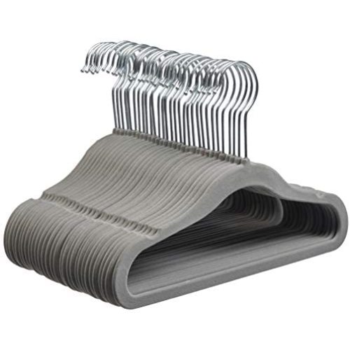 Amazon Basics Kids Velvet, Non-Slip Clothes Hangers, Gray - Pack of 30