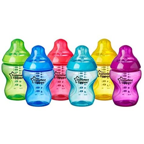 Tommee Tippee Closer to Nature Fiesta Baby Feeding Bottles, Anti-Colic, Slow Flow, BPA-Free - 9 Ounces, Multi-colored, 6 Pack (522597)