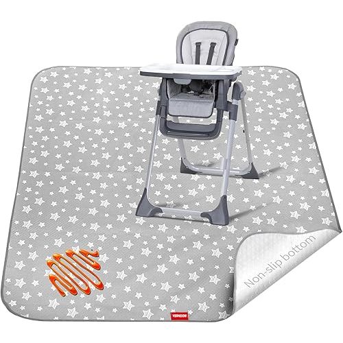 Splat Mat for Under High Chair, Non Slip Waterproof Mealtime Floor Mats Washable Portable Picnic Splash Mat for Baby Art/Craft/Playtime, 42X46 Inch - Grey Star