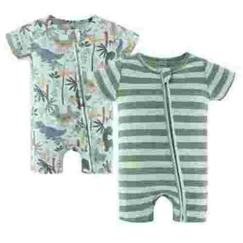 The Peanutshell Baby Rompers Set, Baby Boy Rompers for 6 Months, Green Dino Design, 2-Pack