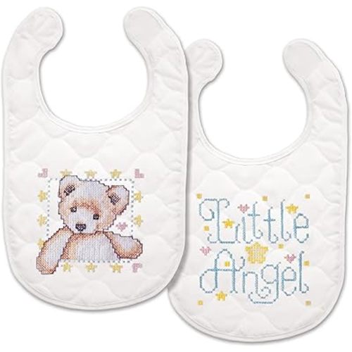 Tobin T21708 Angel Bib Pair Stamped Cross Stitch Kit, 9 by 14-Inch, White, 9" x 14", Set of 2