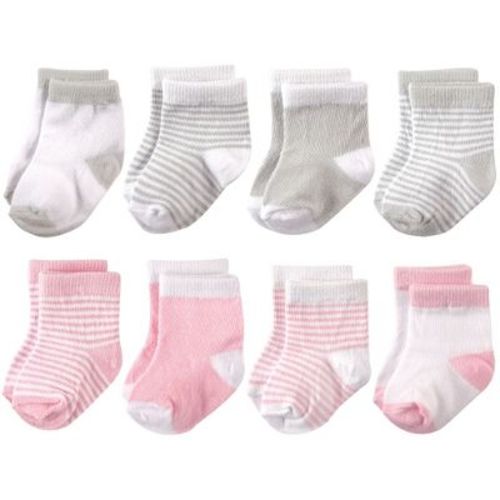 Hudson Baby Infant Girls Cotton Rich Newborn and Terry Socks, Light Pink Gray, 6-12 Months