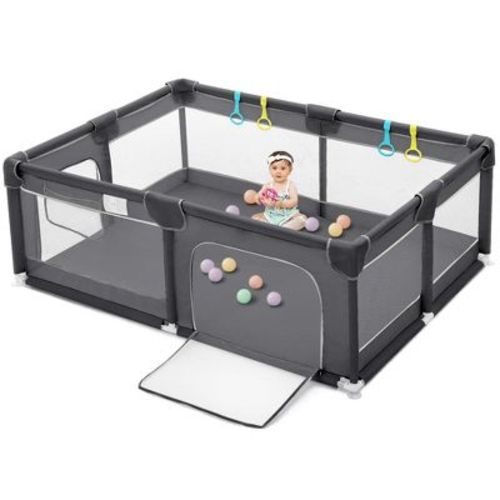 GOTGELIF 74"x50" 4-Panel Baby Playpen Spacious & Secure Portable Playard Dark Gray