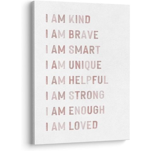 XWELLDAN I Am Kind I Am Brave I Am Smart Affirmations Inspirational Quotes Wall Art Canvas Prints,Boho Neutral Colors Wall Art Decor for Home Bedroom Girls Room Nursery Playroom, 11 x 14 Inch, Framed
