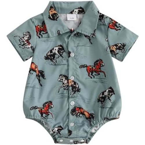 Kayotuas Western Baby Boy Clothes Cowboy Shirt Romper Long/Short Sleeve Button Down Dress Bodysuit Infant Gentleman Outfits