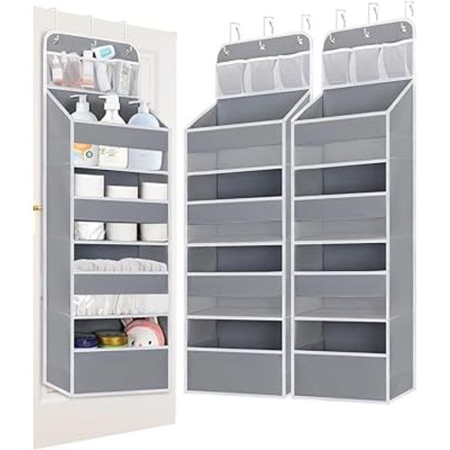 2 Pack Over the Door Organizer with 4 Large Capacity Pocket, 55lb Load Heavy Duty Kid's Room Organizer for Diaper Toys Behind Door Hanging Organizers for Bathroom Nursery Baby Closet Organizer