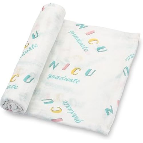 LollyBanks Swaddle Blanket, 100% Cotton Muslin Swaddle Blankets, Neutral Swaddle Blanket 47 x 47 Inches, Baby Blanket for Boys and Girls, Baby Essentials, Registry (NICU Print)