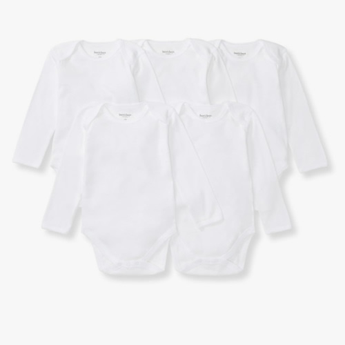 Burt's Bees Baby Unisex Organic Cotton Long Sleeve Bodysuits, 5-Pack, Preemie