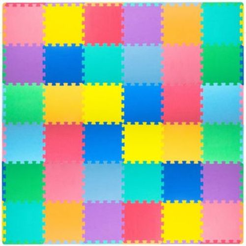 Prosource Kids Solid Floor Play Mat 3/8-in, 16 Sq Ft - 16 Tiles, White/Grey/Beige