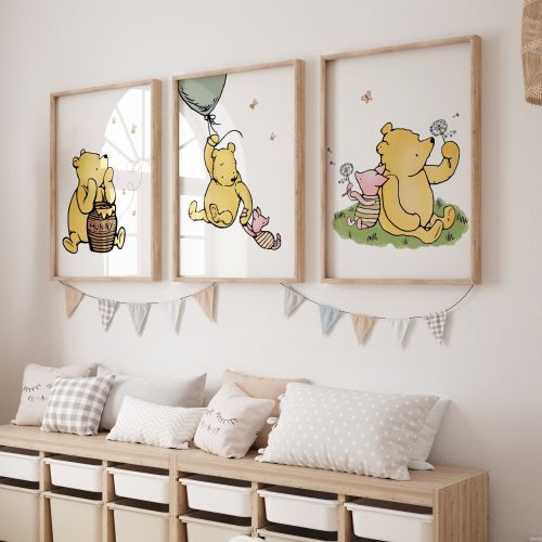 Set of 3 Classic Winnie the Pooh Prints, Winnie the Pooh Nursery Wall Art, Nursery Child Kids Decor, Pooh Digital Download, New baby gift