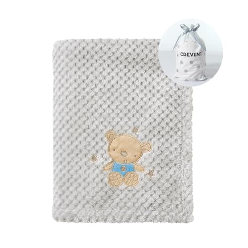 CREVENT 30''X40'' Cute Cozy Fluffy Warm Baby Blanket for Girls Boys Infants Toddlers' Bedding Crib Cot Stroller, Baby Shower Birthday Newborn's Gift Grey- Baby Bear