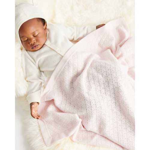 Washable Cashmere Pointelle Baby Blanket in Minimal Pink