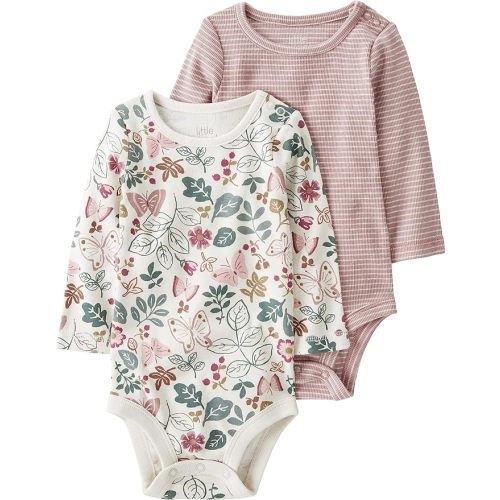 little planet by carter's Baby 2-Pack Organic Cotton Long-Sleeve Bodysuits - NB - Butterflies Pink