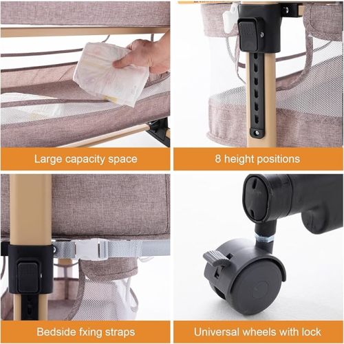 Soobaby 3 in 1 Baby Crib, Bassinet Bedside Crib Adjustable Portable Bed for Infant,Baby Newborn Must Have Bed,Khaki