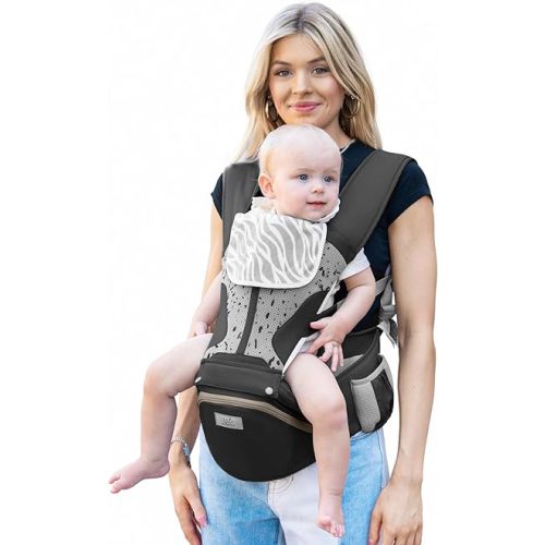 Baby Carrier Pro, MOMTORY Safety-Certified 6-in-1 Ultra Storage Baby Carrier Newborn to Toddler, Front & Back Baby Holder Carrier with Hip Seat, Pure Black