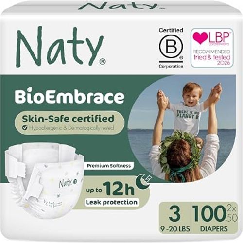 Naty BioEmbrace Baby Diapers, Sensitive Skin, Size 3 (9-20 lbs), 100 Count