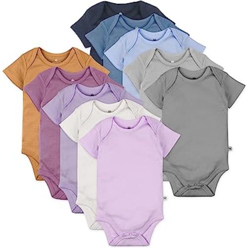 HonestBaby unisex-baby 10-pack Short Sleeve Bodysuits One-piece 100% Organic Cotton for Infant Baby Boys, Girls