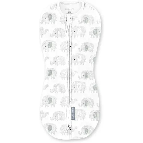 SwaddleMe by Ingenuity Compression Swaddle Pod, Two-Way Zipper for Easy Changes, Improves Sleep & Calms Startle Reflex, 0-2 Months, 1-Pack - Scribble Elephant