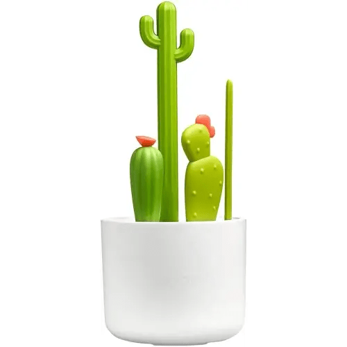 Boon Cacti Bottle Cleaning Brush Set - Includes Bottle Brush, Nipple Brush, Detail Brush, and Straw Brush - Baby Bottle Brush Set for Bottle Drying Rack - Baby Essentials - 4 Count