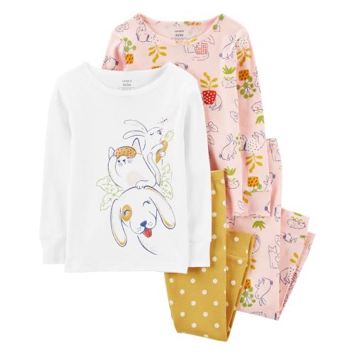 Baby 4-Piece Pets 100% Snug Fit Cotton Pajamas - Style,Pink/White/Gold