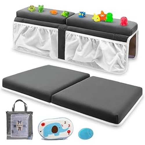 Bath Kneeler and Elbow Rest Set Baby Bath Kneeling Pad, Thick Non-Slip Bathing Kneeling Mat Cushion Quick Drying Bathtub Knee Saver with Arm Support and Pockets for Bathroom Bathing Time Comfort