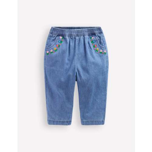 Embroidered Pull On Trouser-Embroidered Denim
