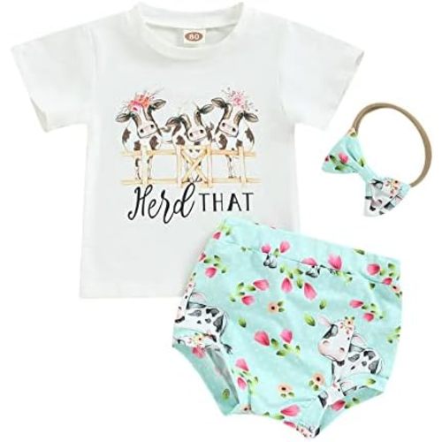 Western Baby Girl Clothes Newborn Shorts Outfit Boho Cow Short Sleeve T-Shirt Top Shorts Set 3Pcs Summer Outfits