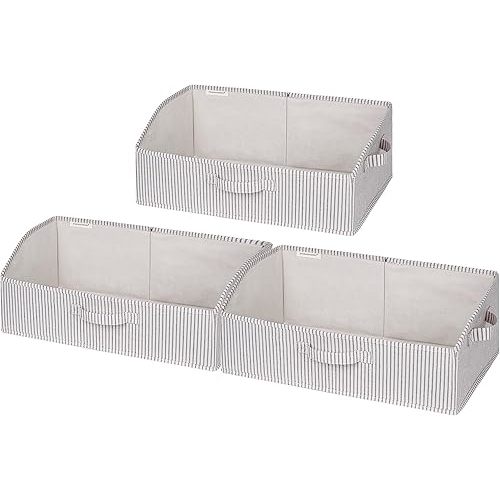 StorageWorks Closet Storage Bins, Trapezoid Organizer Box for Shelves, Fabric Clothes Bin, Foldable Organizing Baskets with Handles, Jumbo, Mixing of Nature & Blue, 3-Pack