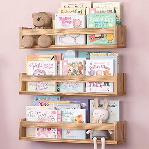 NATURE SUPPLIES Set of 3 Floating Kids Bookshelf, Barnwood Brown