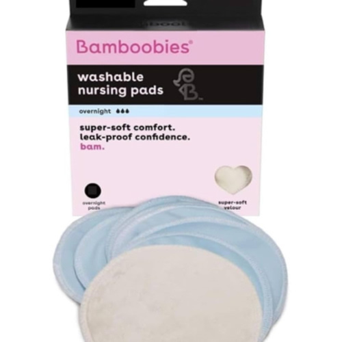 Bamboobies Overnight Nursing Pads, Ultra-Soft Velour, Reusable and Washable for Nightly Use, Leak-Proof Pads for Breastfeeding, 8 Pads