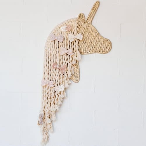 Unicorn Boho Handmade Rattan Macrame Hair Bow Holder and Organizer for Girls