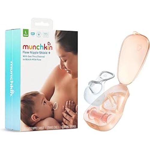 Munchkin® Flow Nipple Shield + with See-Thru Channel to Watch Milk Flow - Nurse Confidently and Meet Your Breastfeeding Goals - 24mm