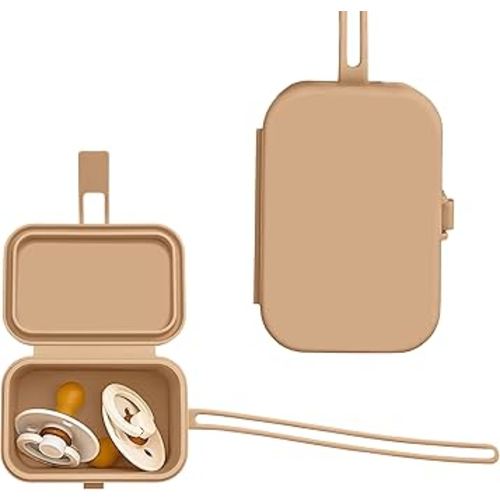 Baby's Aid Silicone Pacifier Case, No Open Slot with Patented Closure, Dishwasher Safe, Attaches to Diaper Bag or Stroller, Holds 2 Pacifiers, (Brown)