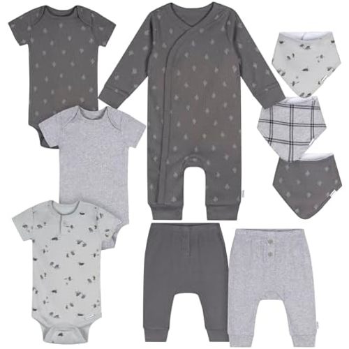 Gerber Baby 9-piece Baby Gift Set for Newborn Boys & Girls – Premium Cotton Baby Essentials Layette Set