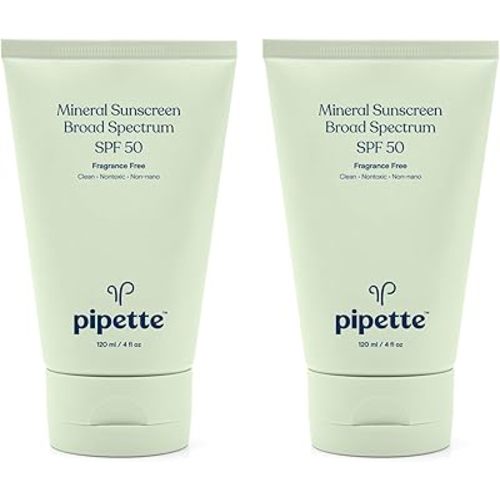 Pipette Mineral Sunscreen - SPF 50 Broad Spectrum Baby Sunblock with Non-Nano Zinc, UVB/UVA Non-Toxic Sun Protection for Kids & Sensitive Skin, 4fl oz (2 pack)