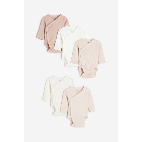 5-pack Wrapover Bodysuits, Dusty pink/white