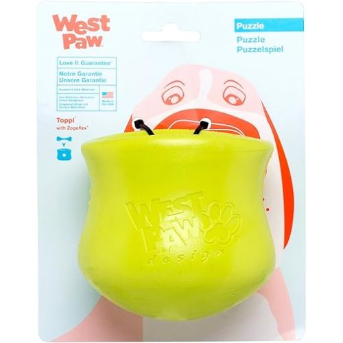 WEST PAW Zogoflex Toppl Interactive Treat Dispensing Dog Puzzle Play Toy, 100% Guaranteed Tough, It Floats!, Made in USA, Large, Granny Smith