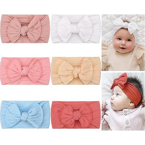 Yxiang 6 Colors Nylon Headbands with Bows, Handmade Hair Accessories for Newborn, Infant, Toddler, and Kids Girls