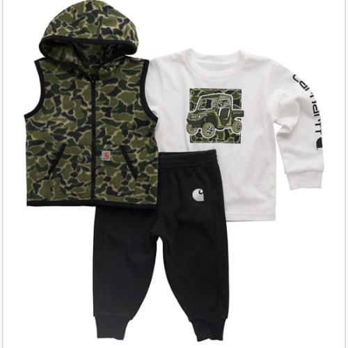 Boys' 3-Piece Camo Vest, Long-Sleeve T-Shirt & Pant Set