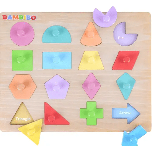 Bambibo Wooden Shape Puzzles for Kids Ages 3-5 | Magnetic, Toddler Puzzles with 16 Shapes and Knobs | 8 Pastel Color Puzzles for Toddlers 1-3 | Montessori Toys Shapes Puzzles for Toddlers 3-5