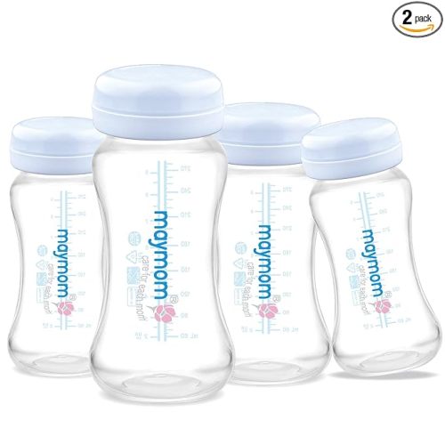 Maymom Wide-Mouth Milk Storage Collection Bottle with Travel Cap and Sealing Ring ; Replacement to Spectra S1 S2 Avent Natural Avent Classic Bottles, Motif Luna, Twist Bottles, Ameda MYA Bottle; 4pc