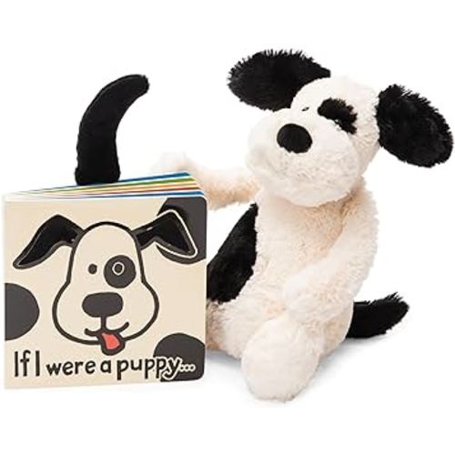 Jellycat If I were a Puppy Board Book and Bashful Black and Cream Puppy Stuffed Animal