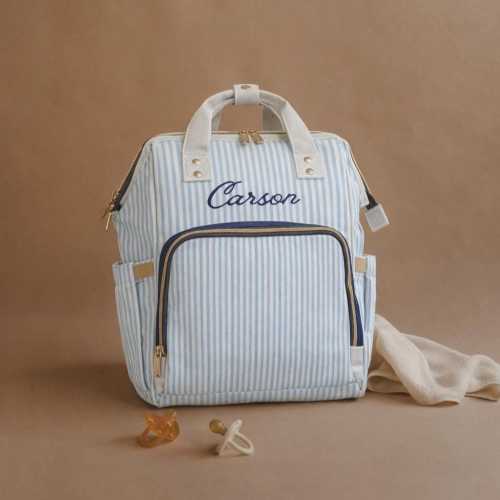 Diaper Bag Boy Customized, Baby Boy Gift, Personalized Boy Diaper Bag with Stripes, Gift for New Moms