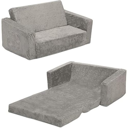 Serta Perfect Sleeper Extra Wide Convertible Sofa to Lounger - Comfy 2-in-1 Flip Open Couch/Sleeper for Kids, Grey