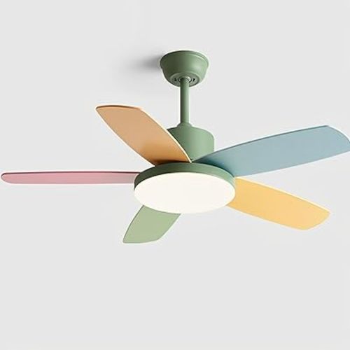 Kids Quiet Ceiling Fan with Light 36in Colorful Remote Fan Ceiling with Light Girls Boys Room Bedroom ETL Listed Green Ceiling Fans 6 Gear Wind Speeds 60W LED Ceiling Light Fan Lighting
