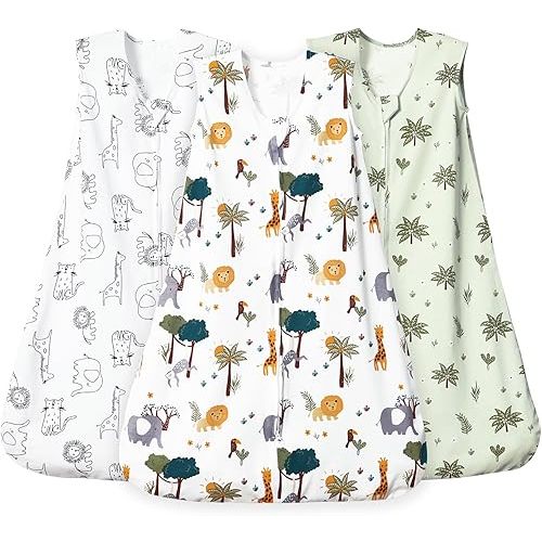david's kids 3 Pack 100% Cotton Baby Sleep Sack 18-24 Months, Soft Baby Wearable Blankets with 2-Way Zipper, Comfy Toddler Sleeping Bags for Boys Girls Neutral, X-Large Size, Woodland Animals