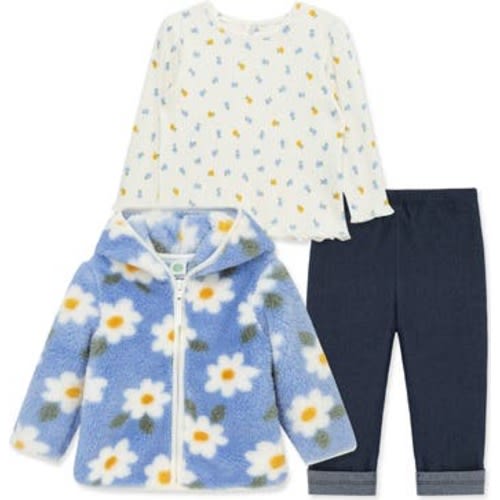 Floral Print Fleece Hoodie, Long Sleeve Top & Leggings Set, 12M