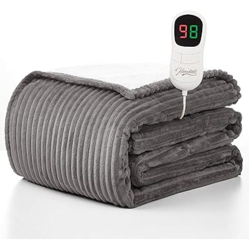 Homemate Heated Blanket Electric Throw - 50"x60" Heating Blanket Throw 1/2/4/6/8 Hours Auto-Off 10 Heat Levels Over-Heat Protection Soft Flannel Sherpa Heater ETL Certification